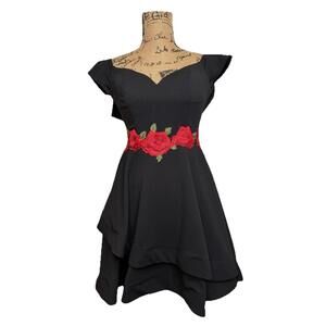 Vintage Y2K B. Darlin Juniors Rose Dark Romantic Goth Embroidered Mini Dress 5/6